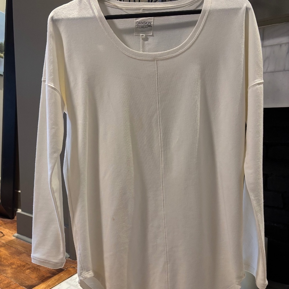 Danskin Lifewear Ivory Long Sleeve Tunic Top Size Small Soft Stretch Casual